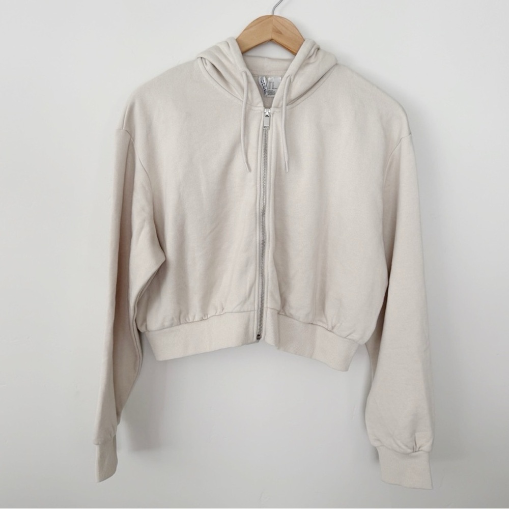H&M Cropped Zip Up Hoodie Cream Size XL